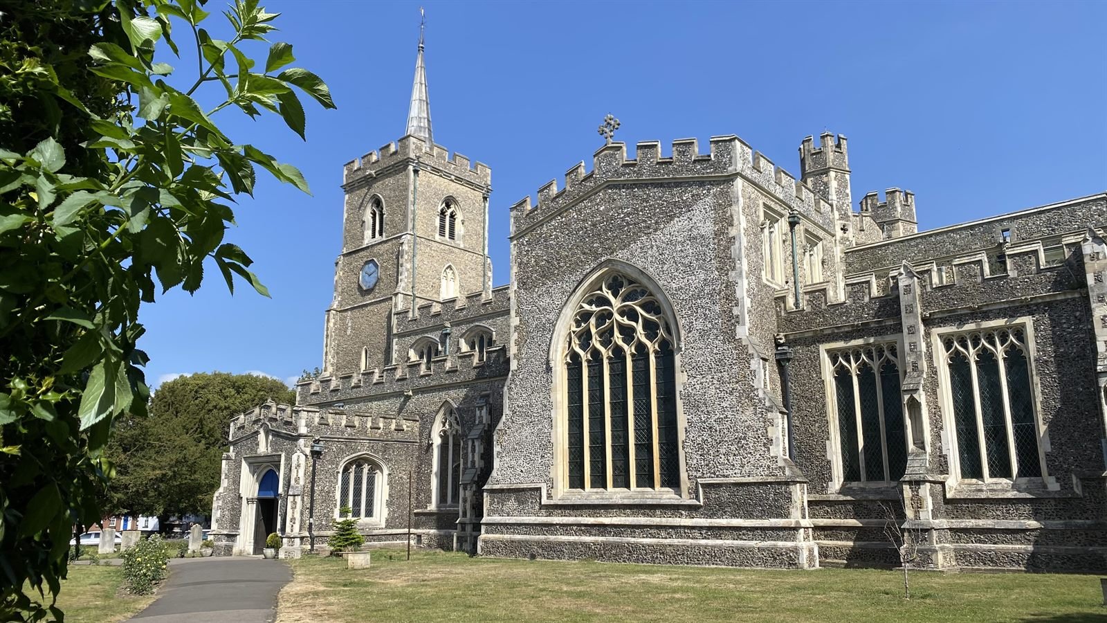 St Mary's, Ware, framed by trees