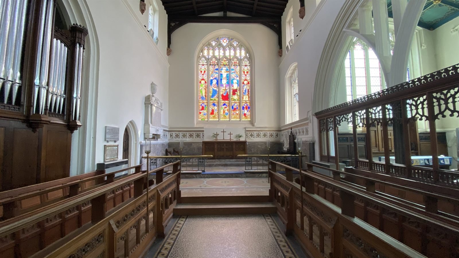 The choir stalls and chancel of St Mary's, Ware