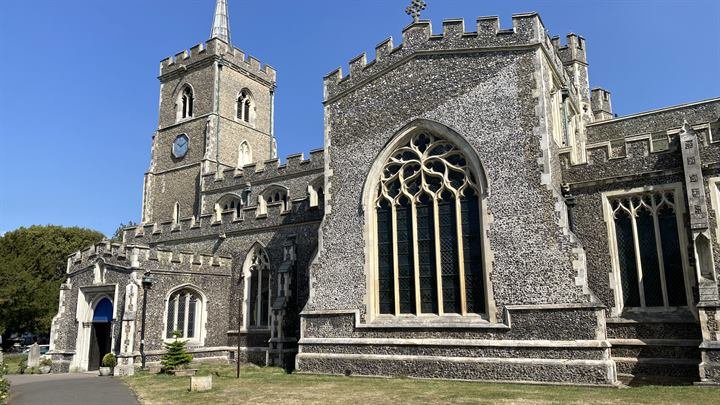 Exterior of St Mary's with its great traceried window