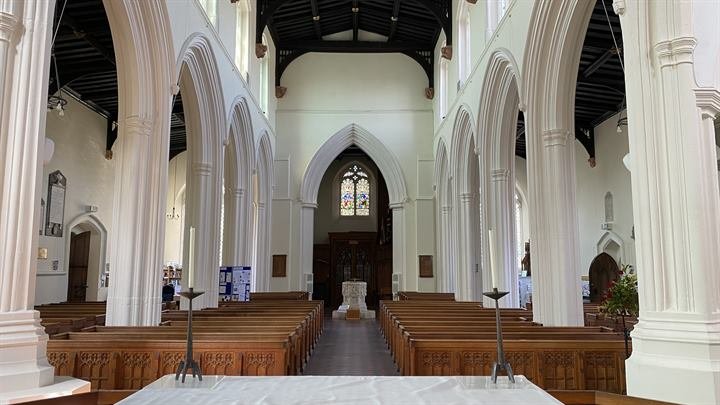 The nave of St Mary's looking east towards the chancel